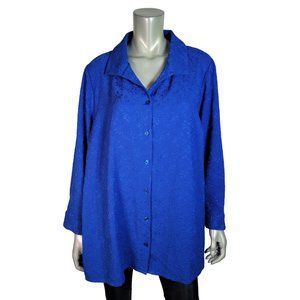 Catherines Top Plus Size 1X 18/20W Petite Embroidered Collared Side‎ Slits Blue
